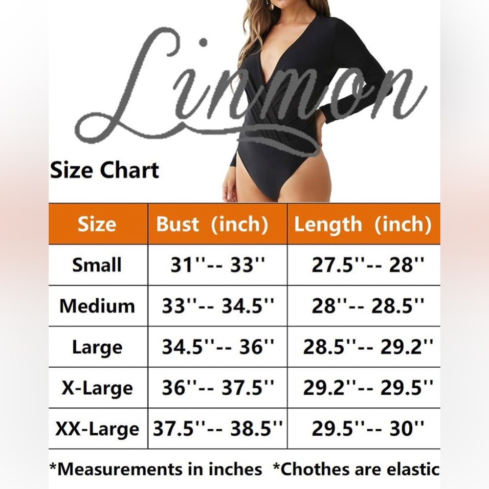 LINMON Mocha Long Sleeve Bodysuit Surplice Ruched Plunge V Neck Stretchy… - Picture 5 of 10